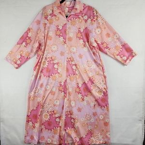 VTG Amanda Rich Womens Nightgown Pink Sz. M Floral Zipper Pockets House Dress